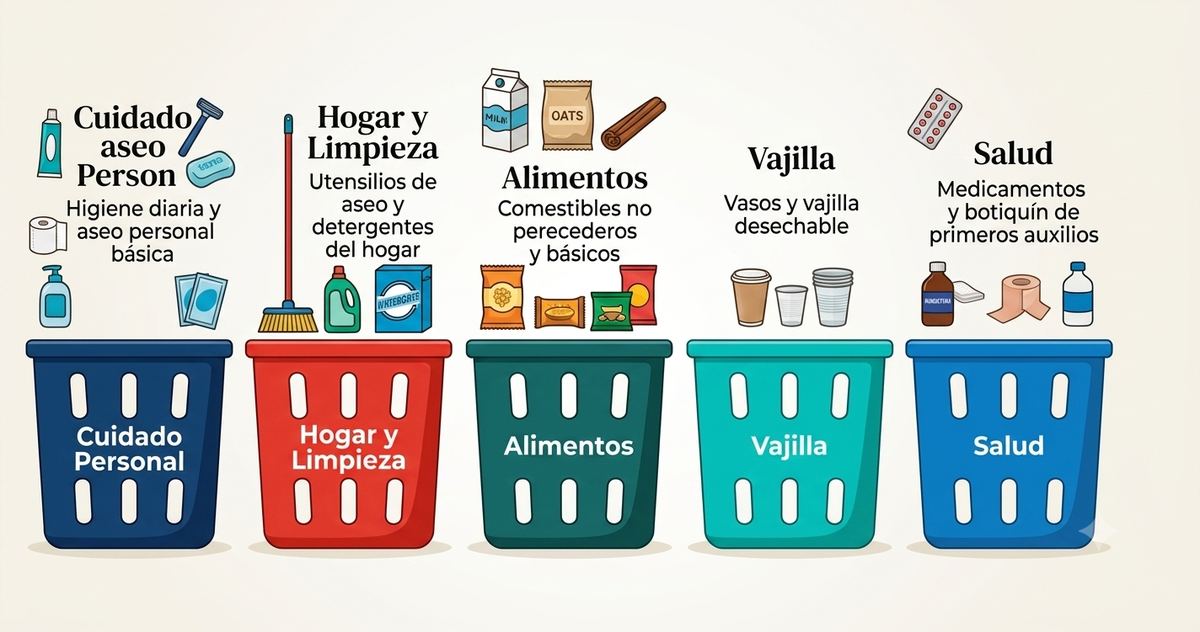 Insumos de aseo: cuidado personal, hogar y limpieza, alimentos, vajilla y salud